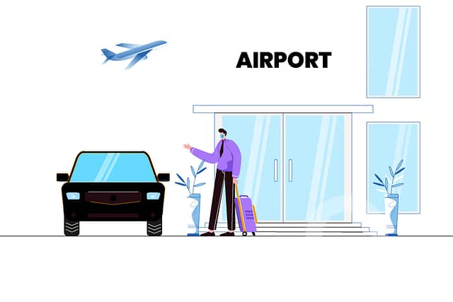 Businessman-Hailing-a-town-car-at-The-Airport-Vector